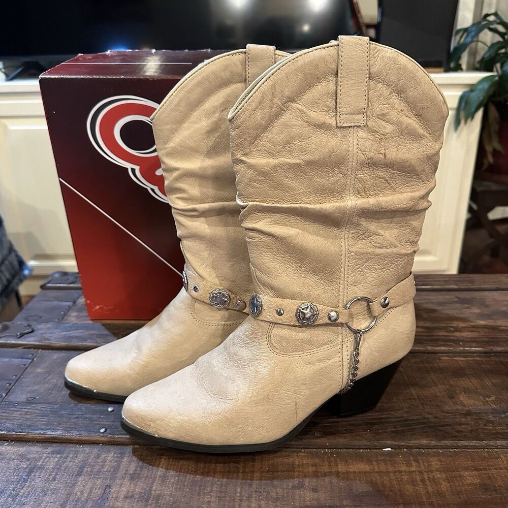 NEW Dingo Tan Slouch With Harness Western Cowboy Boots Women’s Size 9.5 M